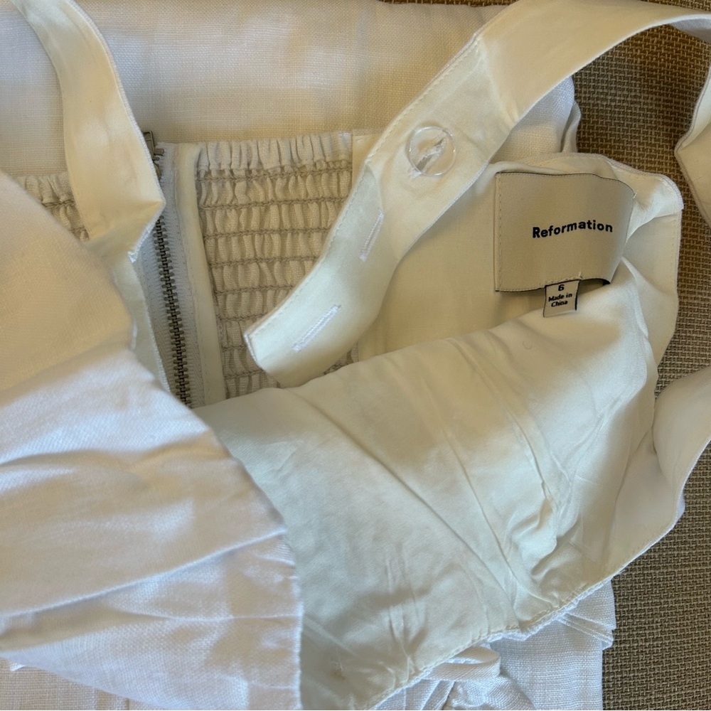 Reformation White Smocked Sundress Square Neck Midi - Picture 7 of 13